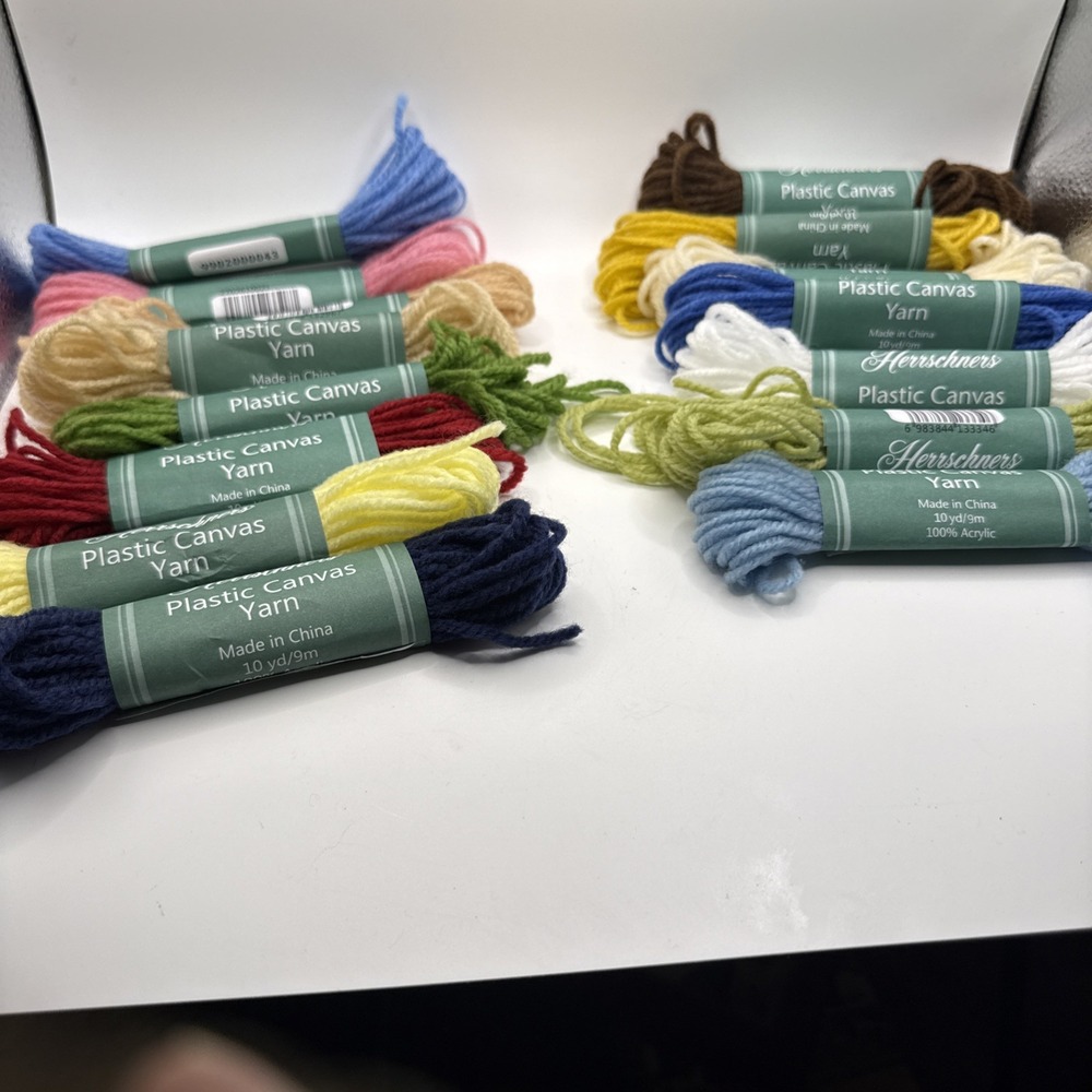 Mixed Lot of Plastic Canvas Yarn - Lot of 15 Herrschners Brand Multi Colors 10yd